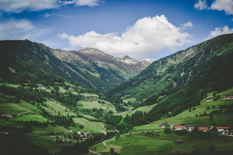Village in a green valley