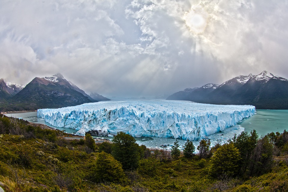 Glacier in the valley between mountains in Argentine