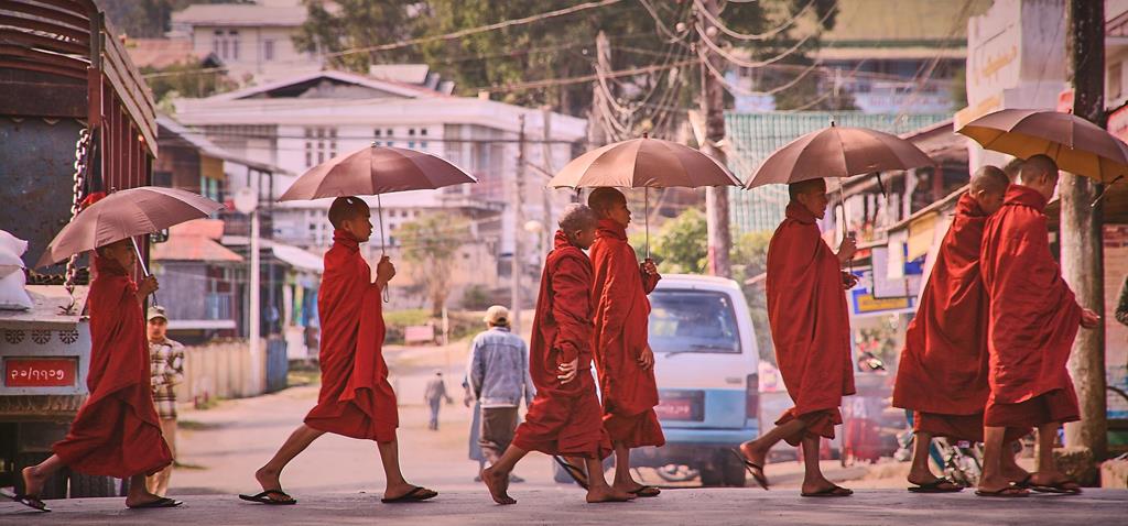 Image of monks crossing the road