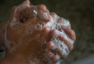 Image of soap covered hands being washed